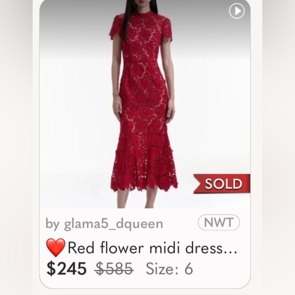 NWT Self Portrait Red Midi Lace Wedding Birthday Christmas Minis Holiday Dress - Picture 14 of 15